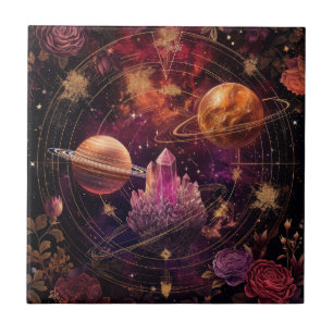 Kosmischer Kristallberingter Planet Fantasie Kunst Fliese