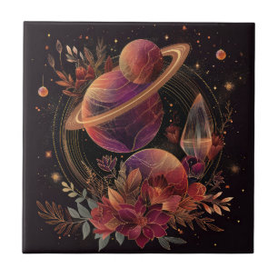 Kosmischer Kristallberingter Planet Fantasie Kunst Fliese