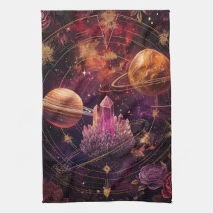 Kosmischer Kristallberingter Planet Fantasie Kunst Geschirrtuch