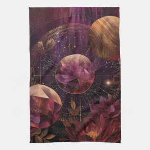 Kosmischer Kristallberingter Planet Fantasie Kunst Geschirrtuch