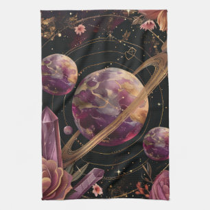 Kosmischer Kristallberingter Planet Fantasie Kunst Geschirrtuch