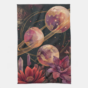 Kosmischer Kristallberingter Planet Fantasie Kunst Geschirrtuch