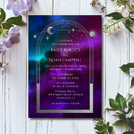 Kosmischer Lila Aquamariner Silver Sun Moon Astron Einladung