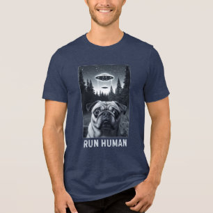 Kosmischer Mops UFO Selfie Extraterrestrisches Dog Tri-Blend Shirt