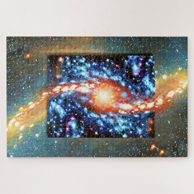 Kosmischer Orange- und Blauer Weltraum-Impressioni Puzzle (Horizontal)