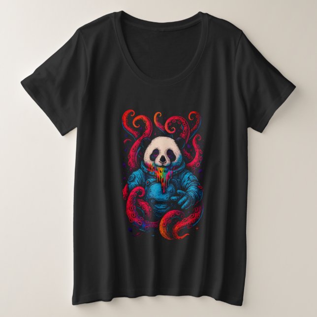 Kosmischer Panda Kraken Große Größe T-Shirt (Design vorne)