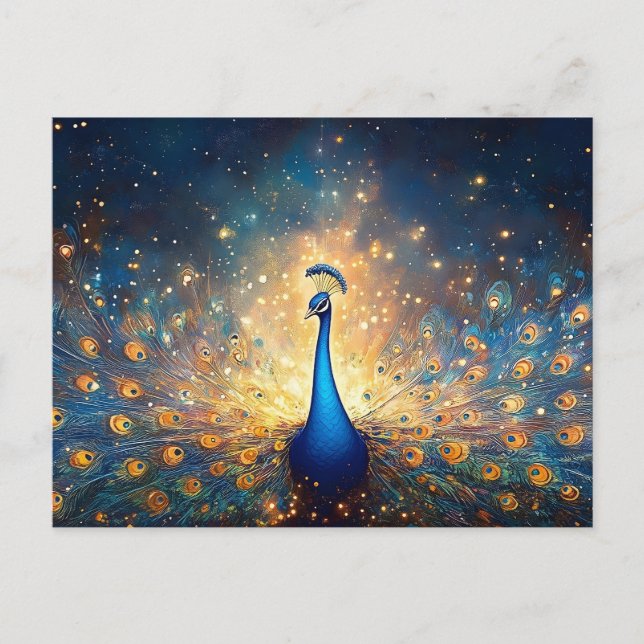 Kosmischer Pfau mit Sternenfedern Postkarte (Vorderseite)