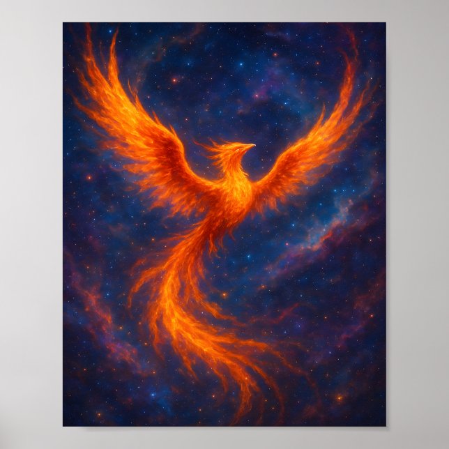 Kosmischer Phönix, der Feuer Vogel in der Nebel-Fa Poster (Vorne)