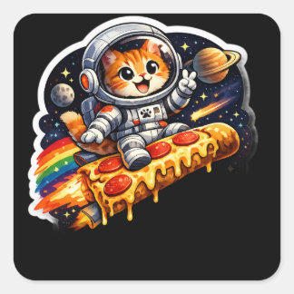 Kosmischer Pizza-Katzen-Weltraum-Aufkleber Quadratischer Aufkleber
