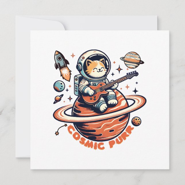 Kosmischer Purr - Astro-Gitarrist Katze Einladung (Vorderseite)