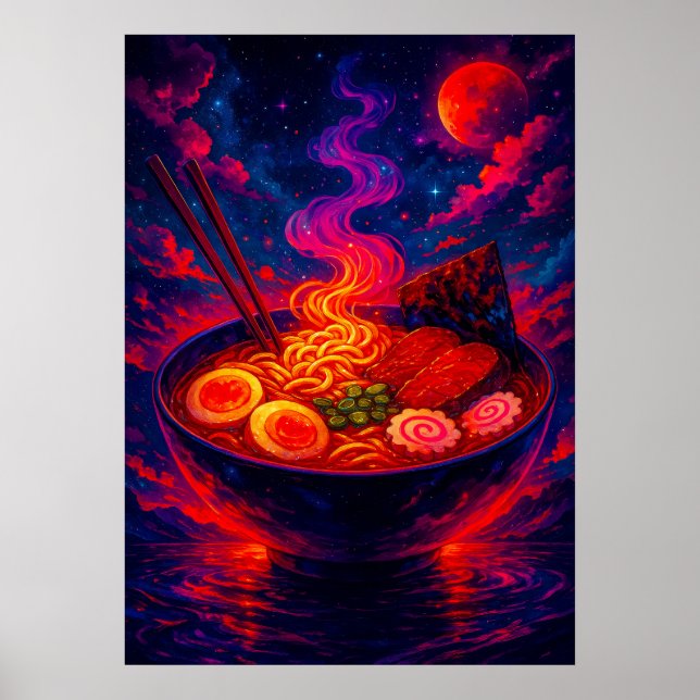 Kosmischer Ramen Bowl unter der Fantasie des Roten Poster (Vorne)