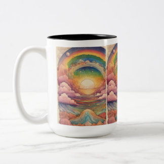 Kosmischer Regenbogen aus Liebe, Mitgefühl und Güt Zweifarbige Tasse
