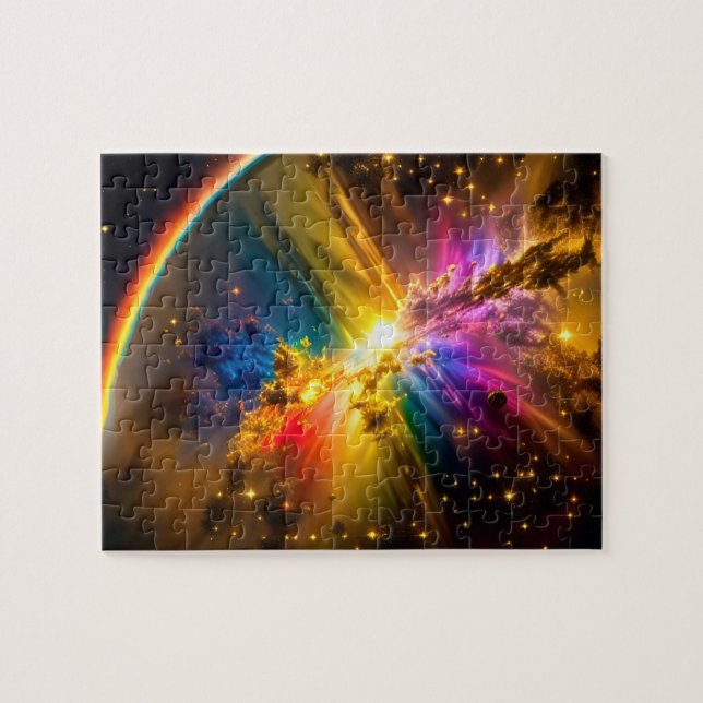Kosmischer Regenbogen über farbenfrohe Wolken im W Puzzle (Horizontal)
