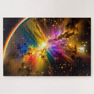 Kosmischer Regenbogen über farbigen Nebeln im Univ Puzzle