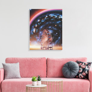  Kosmischer Riesenrad unter einer Neon-Galaxie  Leinwanddruck