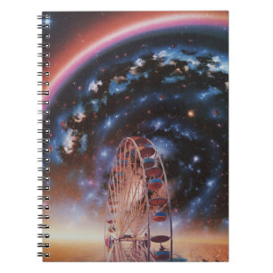 Kosmischer Riesenrad unter einer Neon-Galaxie Notizblock