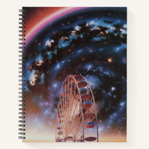 Kosmischer Riesenrad unter einer Neon-Galaxie Notizbuch