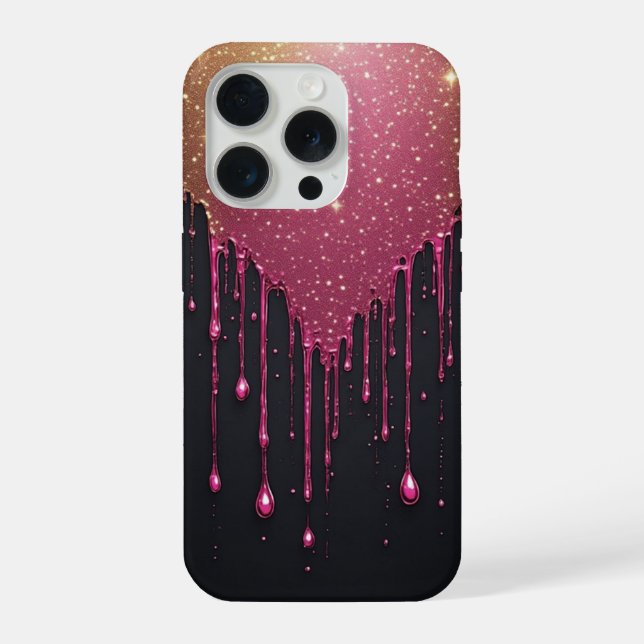 Kosmischer Rosa Sternenstaub-Tropfen ✨ Schwarzes G iPhone Hülle (Rückseite)