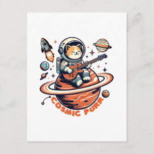Kosmischer Schnurrer - Astro-Gitarrist-Katze Begleitkarte
