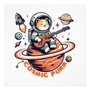 Kosmischer Schnurrer - Astro-Gitarrist-Katze Fotodruck