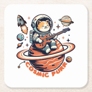 Kosmischer Schnurrer - Astro-Gitarrist-Katze Rechteckiger Pappuntersetzer