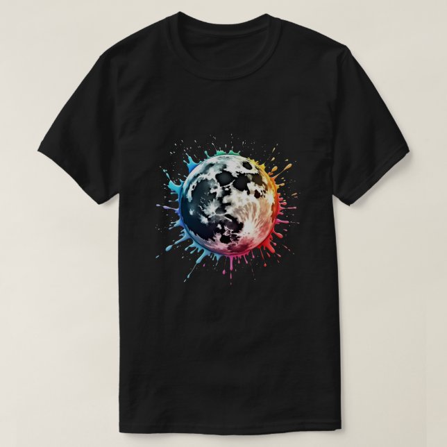 Kosmischer Spritzer: Eine farbenfrohe Mondexplosio T-Shirt (Design vorne)