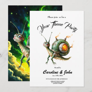 Kosmischer Steampunk-Schnecken-Vogel – Neon-Traum- Einladung
