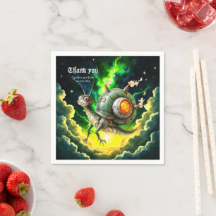 Kosmischer Steampunk-Schnecken-Vogel – Neon-Traum- Serviette