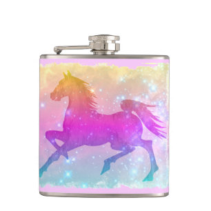 Kosmischer Steed-bunte Pferdesterne Flachmann