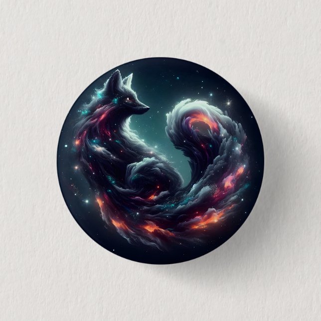 Kosmischer Sternenlicht-Fuchs-Geist-Fantasie-Tier Button (Vorderseite)
