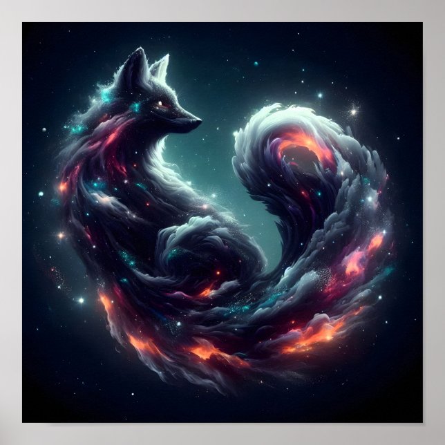 Kosmischer Sternenlicht-Fuchs-Geist-Fantasie-Tier Poster (Vorne)