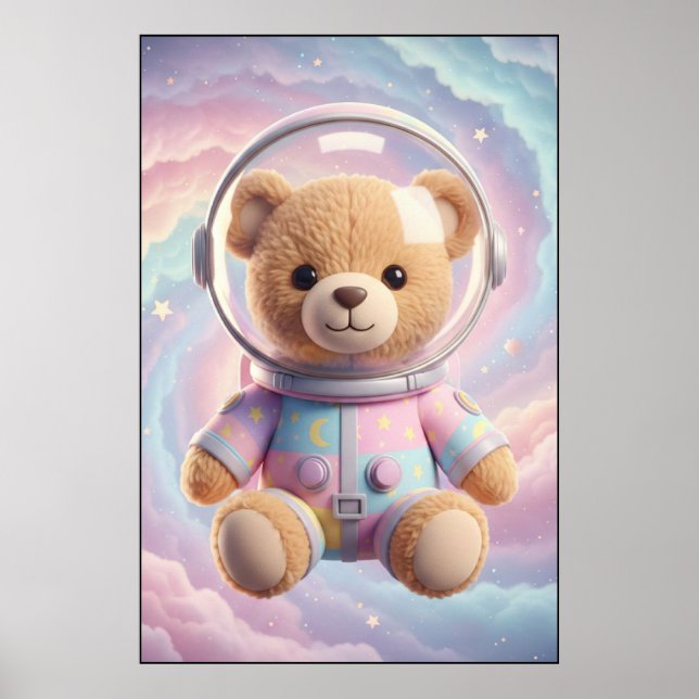 Kosmischer Teddy-Astronaut-Kunstposter Poster (Vorne)
