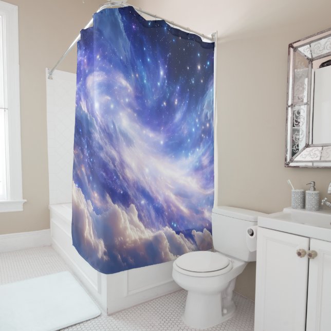 Kosmischer Traum: Wirbelnde Nebel & Sternennacht Duschvorhang (Beispiel)