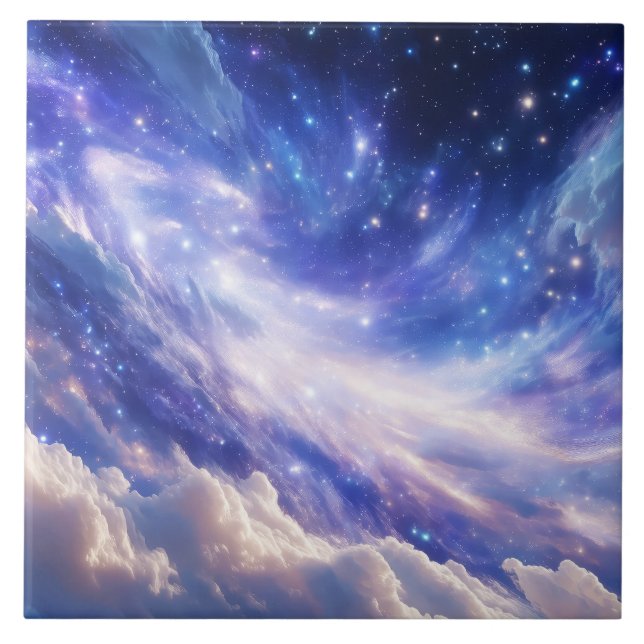 Kosmischer Traum: Wirbelnde Nebel & Sternennacht Fliese (Vorderseite)