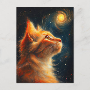Kosmischer Träumer Sternengucker-Katze Ginger Postkarte