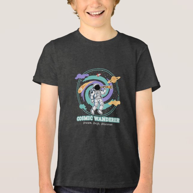 Kosmischer Wanderer Astronaut Teleskop Tri-Blend Shirt (Vorderseite)