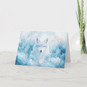 Kosmischer Weißer Wolf in Winterlandschaft Karte