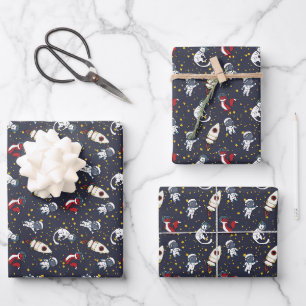 Kosmischer Weltraum-Mann-Fuchs-Katze-Sterne-Muster Geschenkpapier Set