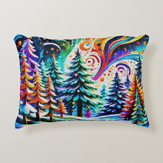 Kosmischer Winterwald Dekokissen (Vorderseite)