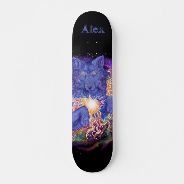Kosmischer Wolf Individuelle Name Skateboard (Vorne)
