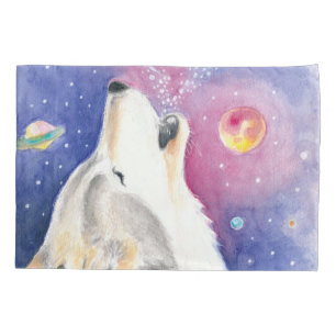 Kosmischer Wolf Wasserfarben Kunst Kissenbezug