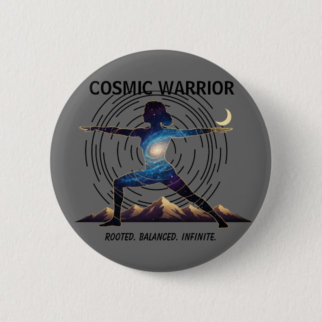 Kosmischer Yoga-Krieger | Galaxie-Körper-Pose Button (Vorderseite)