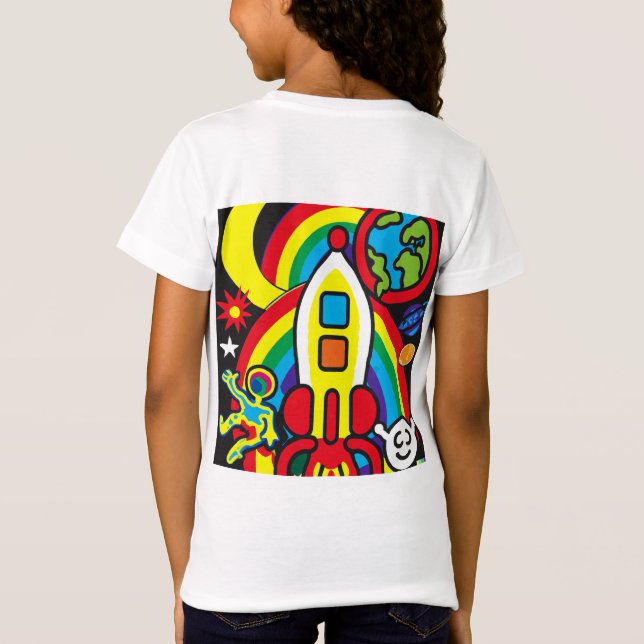 Kosmisches Abenteuer: Rainbow Rocket Launch T-Shirt (Rückseite)