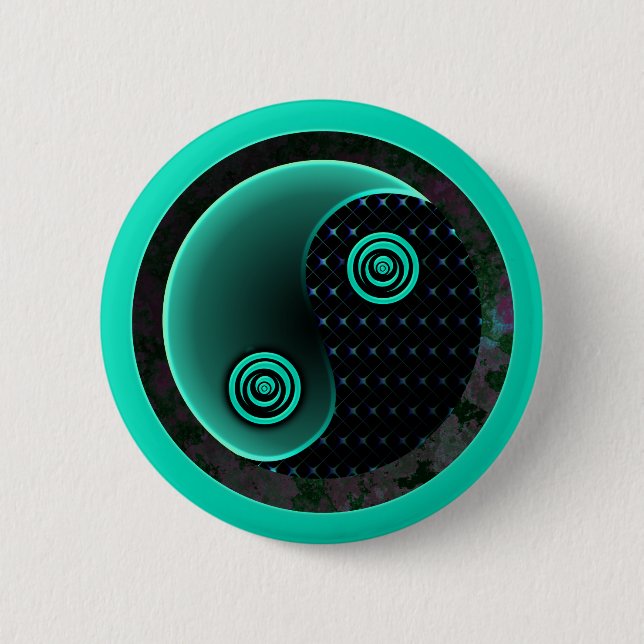 Kosmisches Aqua in Balance Yin Yang Button (Vorderseite)