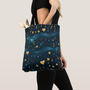 Kosmisches Blau und Gold Musikalische Große Tasche