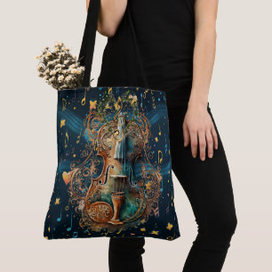 Kosmisches Blau und Gold Violine große Schultertas