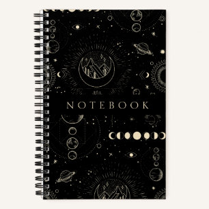 Kosmisches Cooles Schwarzes Notebook mit Monden un Notizbuch