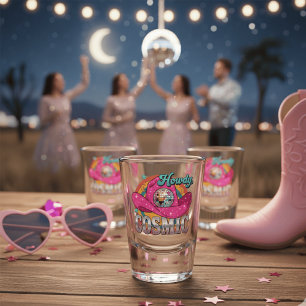 Kosmisches Cowgirl Rosa Disco Ball Cowboy Hut Jung Schnapsglas