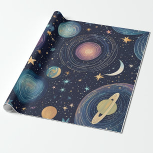 kosmisches Design mit wirbelnden Galaxien Geschenkpapier