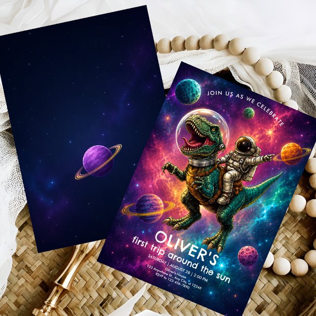 Kosmisches Dinosaurier 1. Geburtstag Einladung (Von Creator hochgeladen)